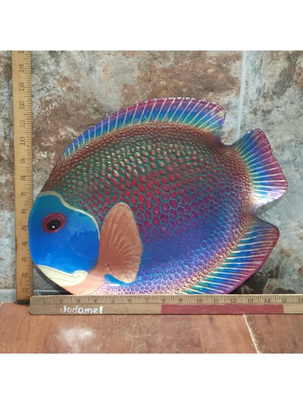 Iridescent Glass Parrotfish Decorative Tray Signed SOIF CD Mathis Large Serving